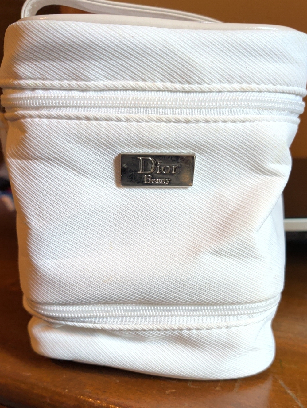 Dior Beauty White Woman's Small Toiletry Pouch with Metal Logo